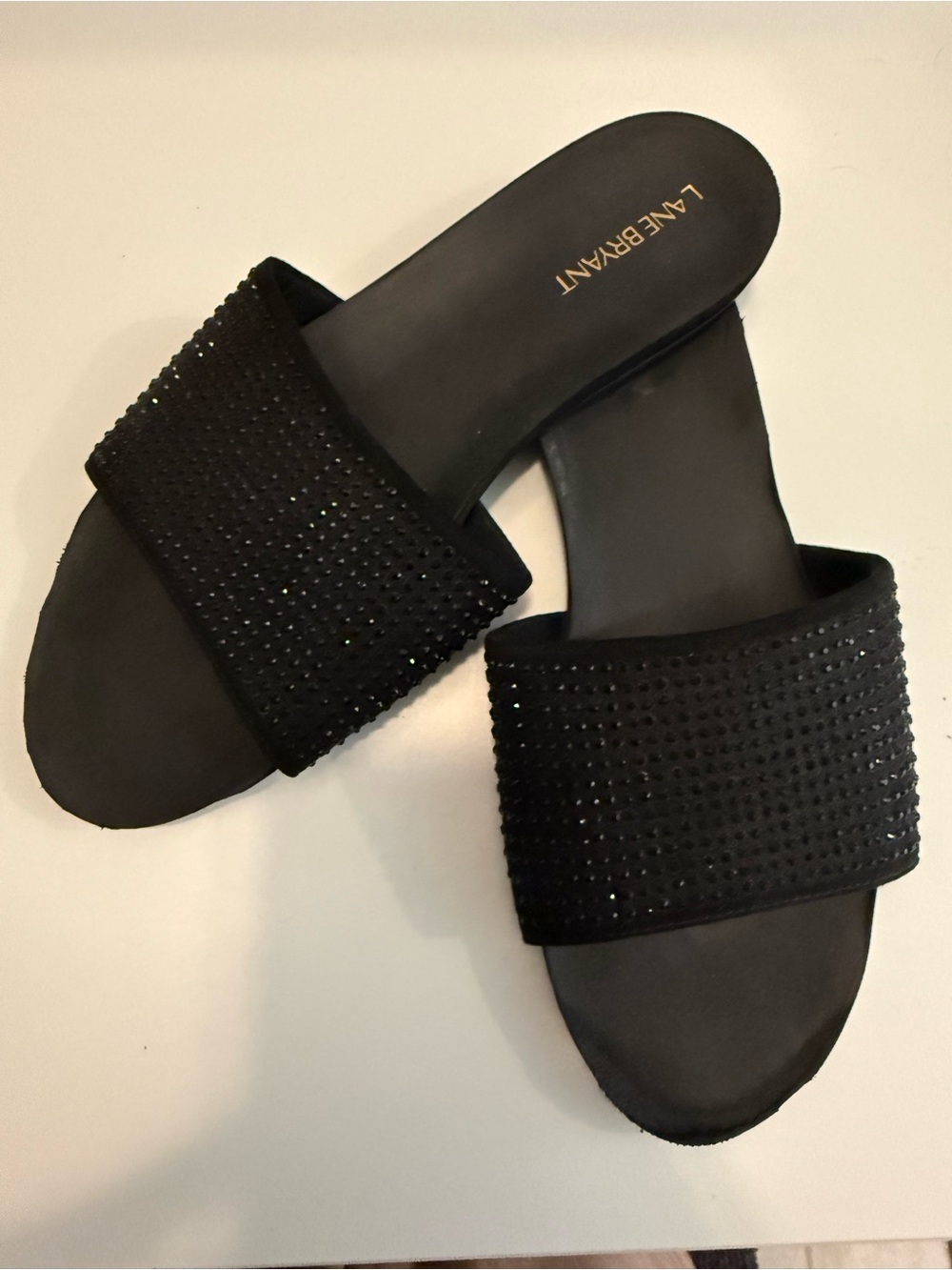 Lane Bryant Black Rhinestone Slide Sandals